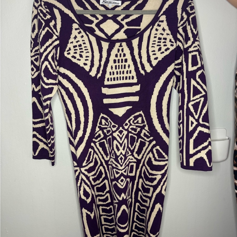 Sakkas Long Sleeve Dress in Purple and Cream